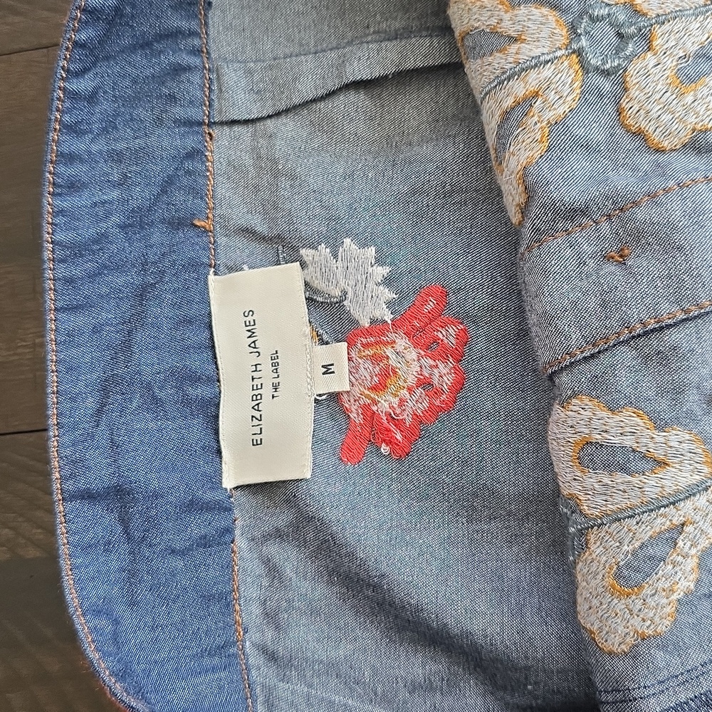 NEW Elizabeth James Denim Embroidered Frannie Midi Skirt Western Cowgirl, Sz M - Picture 8 of 12